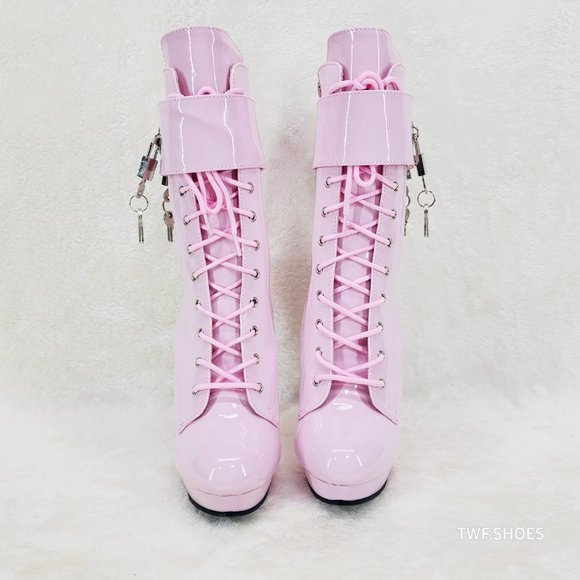 Sultry 1023 Baby Pink Patent 6" Heel 3 Piece Cuff High Heel Ankle Boots - Picture 7 of 13